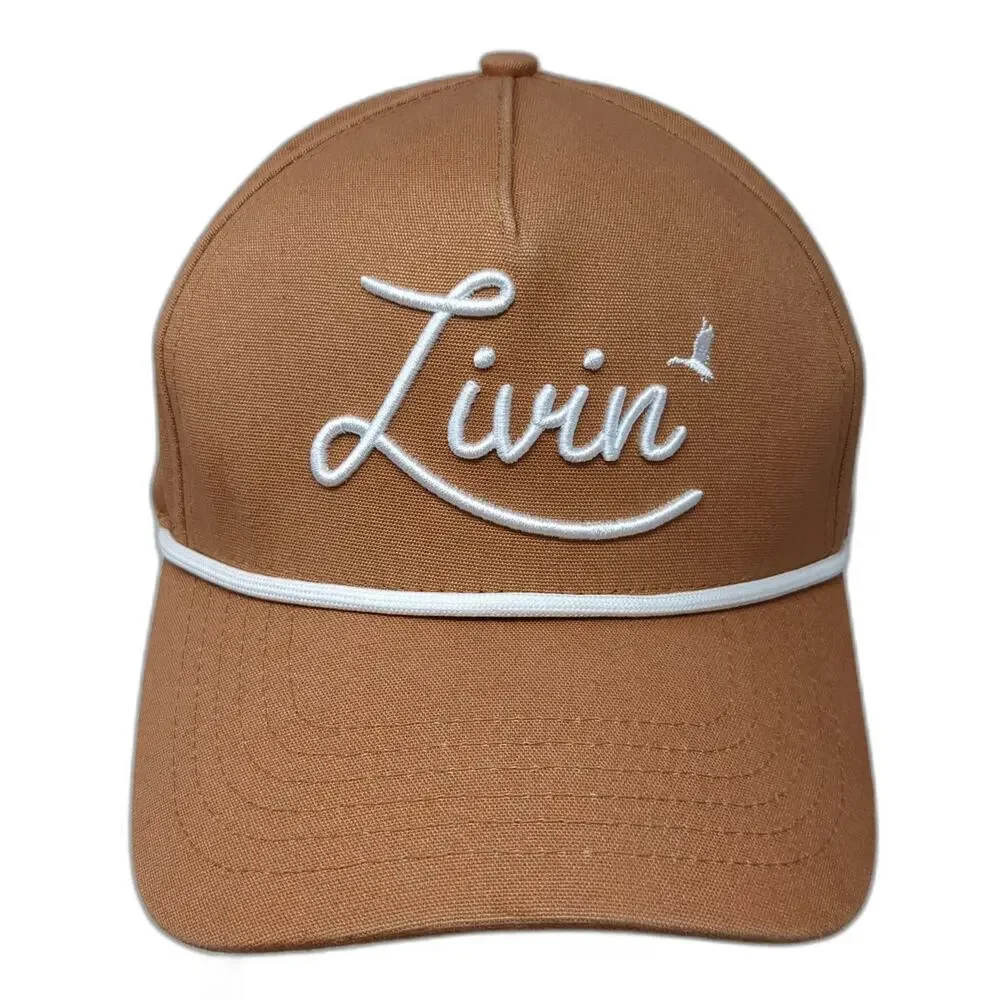 Too Turnt Trucker Brown Hat One Size Livin Script White Rope Snapback Cotton